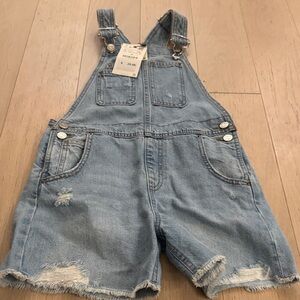 Zara Light Blue Distressed Denim Overalls 10